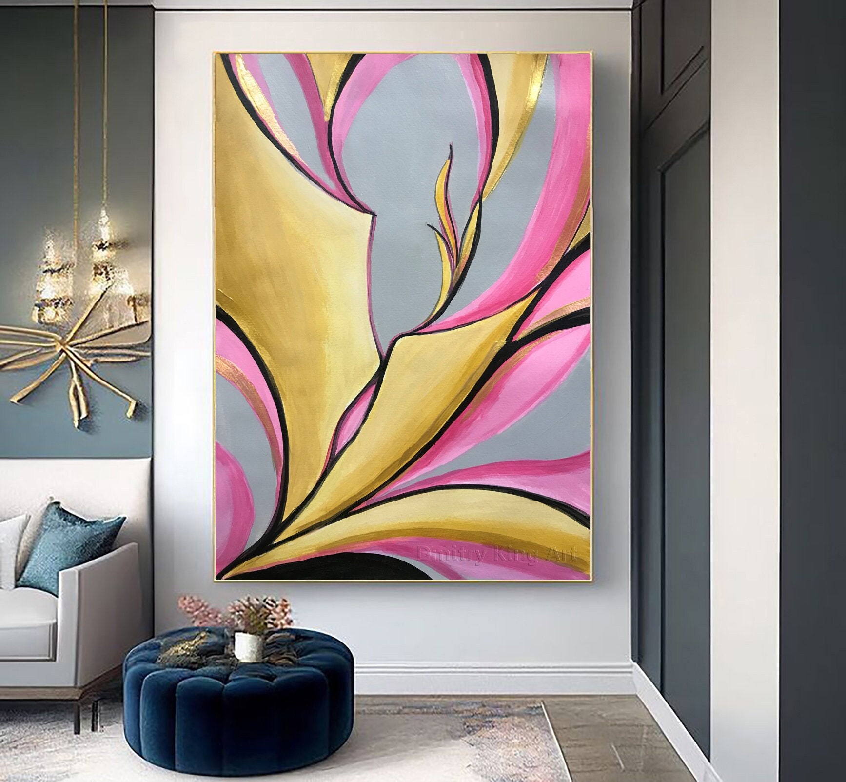 Gold Leaf Art Abstract Painting Original Artwork Modern Painting Home
