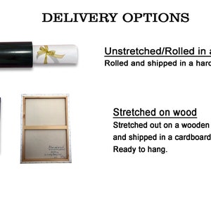 May include: A painting on canvas with blue, yellow, and white abstract shapes. The painting is shown in two ways: rolled up in a tube and stretched on a wooden frame. The text on the back of the stretched canvas reads "Blue and gold, a combination that always brings joy.  A loving memory of a beautiful day."