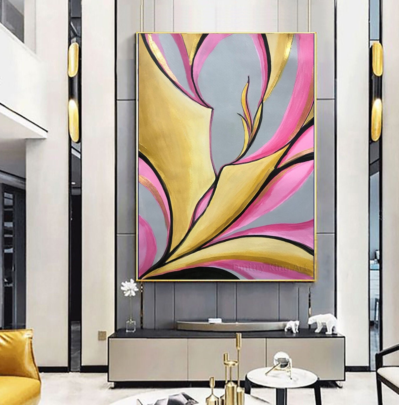Gold Leaf Art Abstract Painting Original Artwork Modern Painting Home