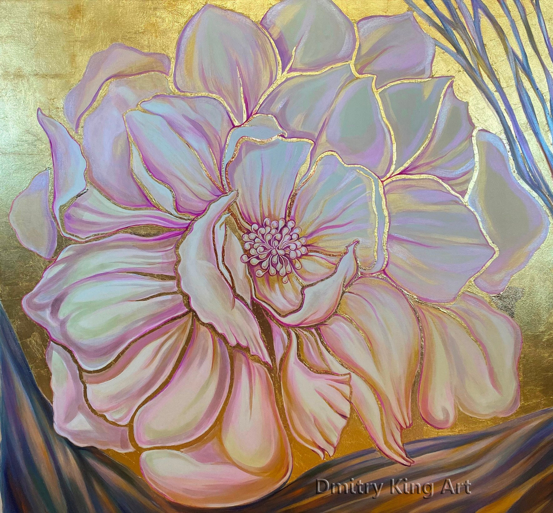 Large Rose Gold Flower Wall Art Art Deco Floral Art Floral Etsy