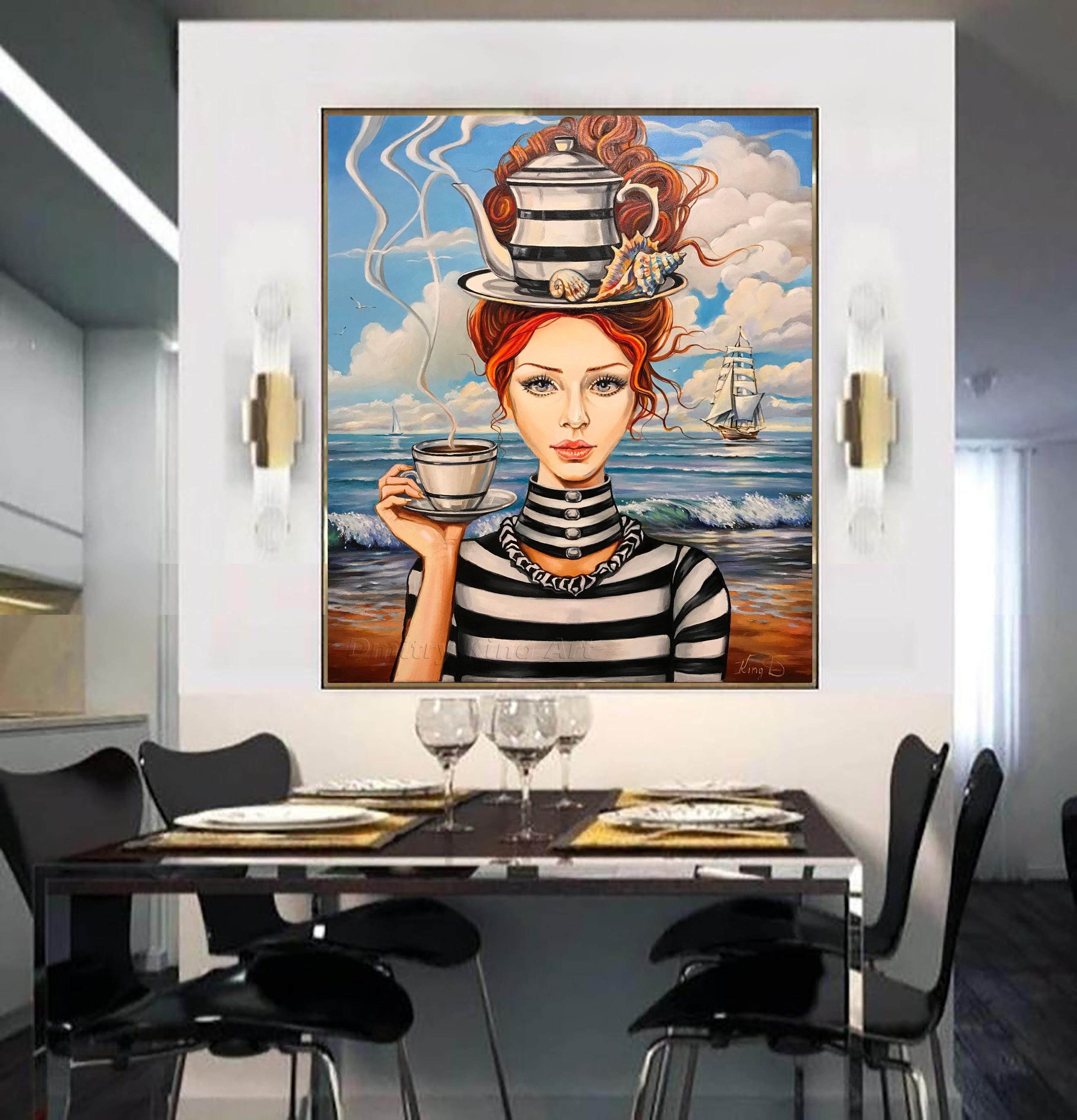 キャンバスに描かれたシュールな絵画のオリジナルアート、シュール