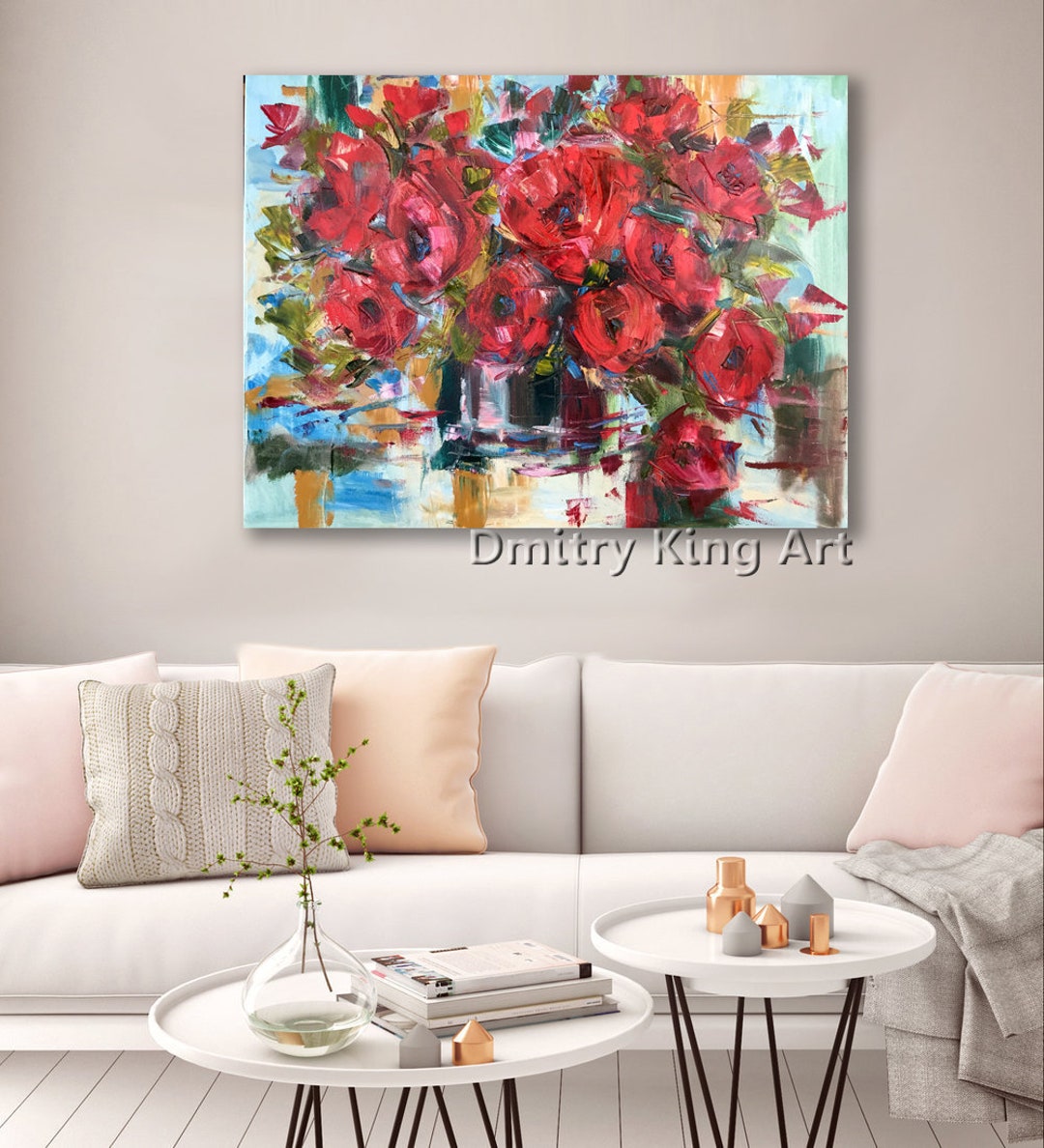Large Roses Painting on Canvas Original Art Flowers Painting - Etsy