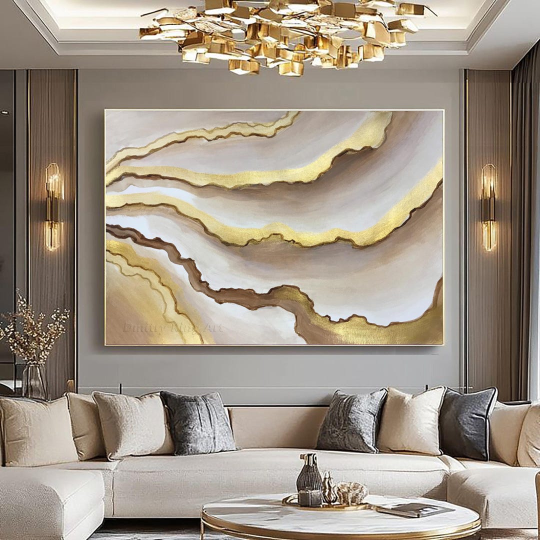 Large Modern Gold Abstract Painting on Canvas Textured Wall Art Gold ...