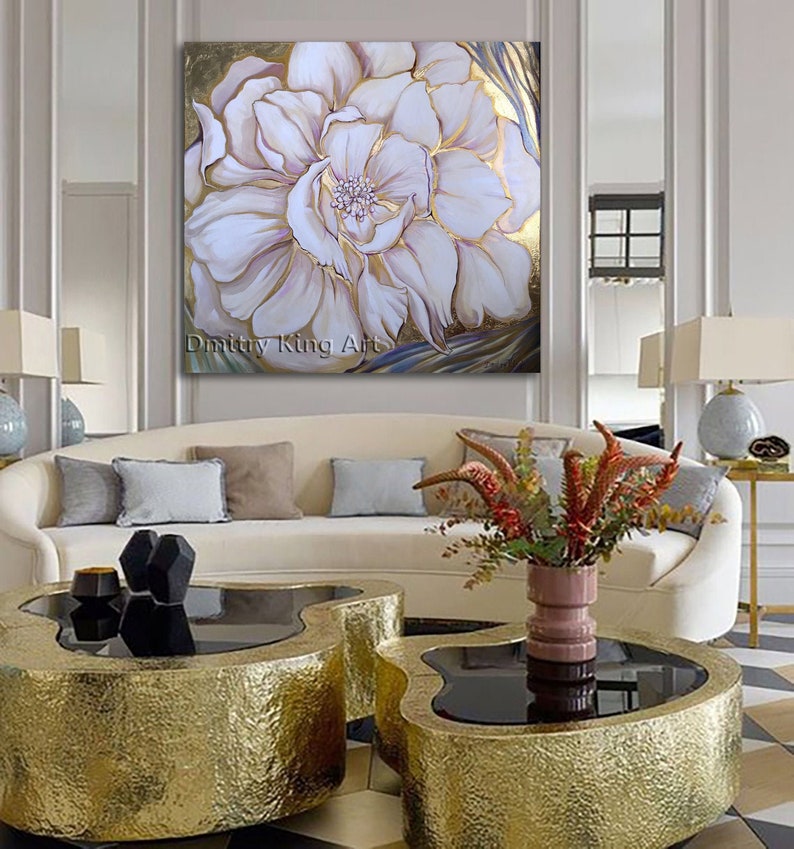 Large White Flower Wall Art Acrylic Floral Art Abstract Etsy