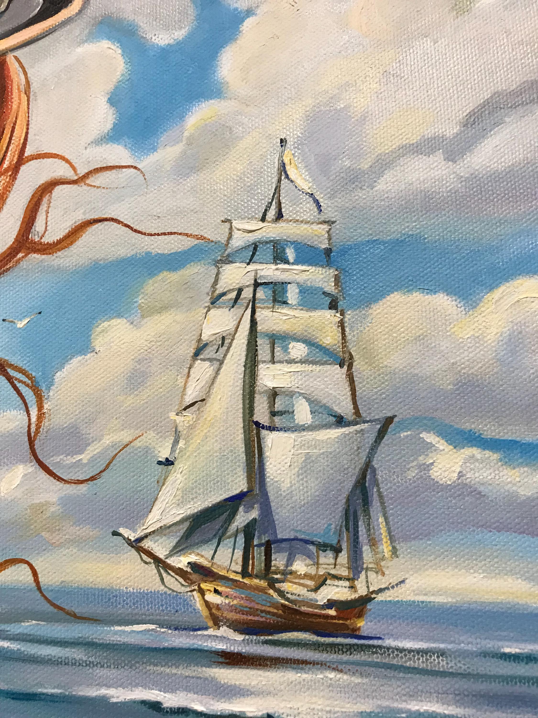 キャンバスに描かれたシュールな絵画のオリジナルアート