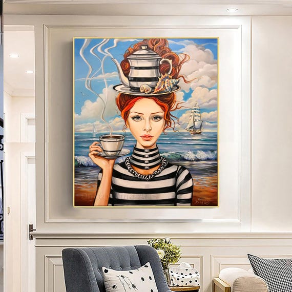 キャンバスに描かれたシュールな絵画のオリジナルアート、シュール