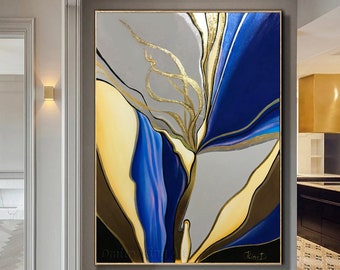 Large Abstract Painting, Original Blue Beige painting Abstract art, Abstract painting Gold Silver Painting Large wall canvas painting