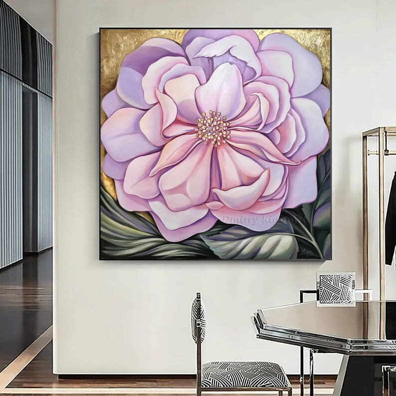 Large Pink Flower Wall Art Original Oil Floral Art Abstract Etsy