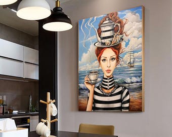 キャンバスに描かれたシュールな絵画のオリジナルアート、シュール