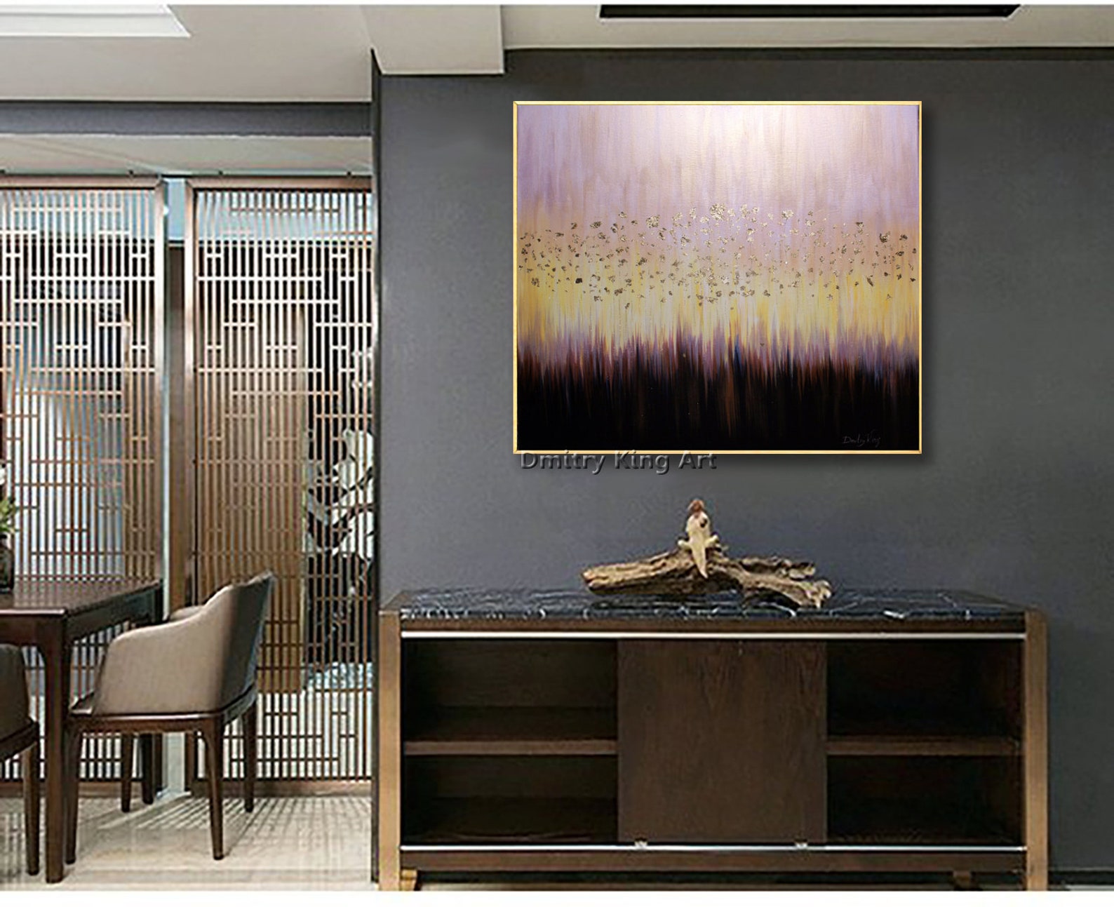 Rose Gold Abstract painting Gold leaf art Large canvas Etsy