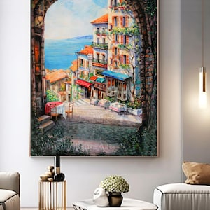 Original European Street wall art, Modern Architecture Landscape Street Painting home decor image 3