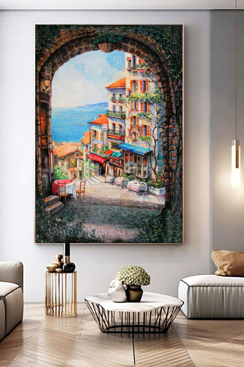 Original European Street wall art, Modern Architecture Landscape Street Painting home decor image 3