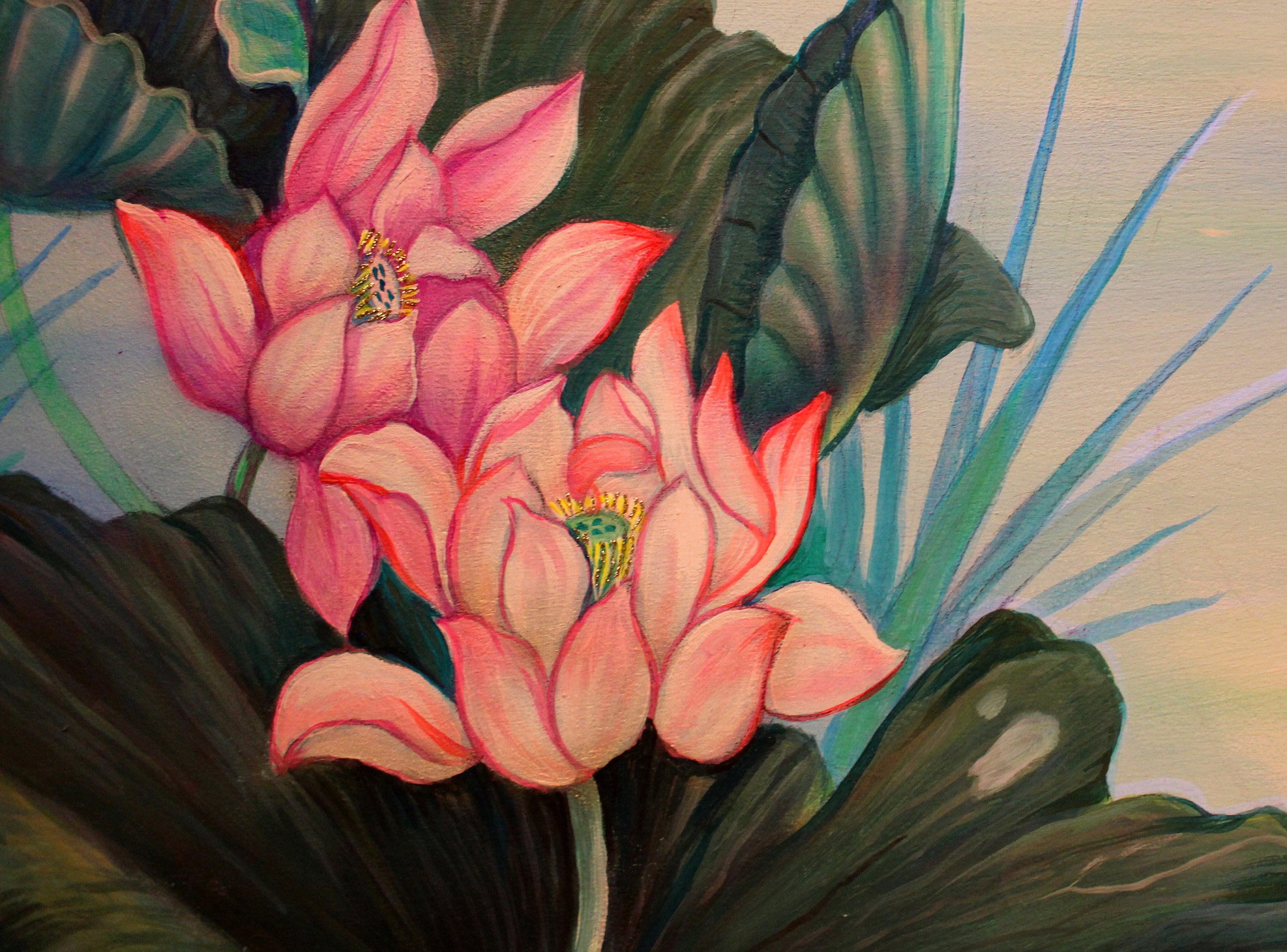 gro-es-original-lotus-lgem-lde-abstrakte-bunte-blumen-gem-lde-etsy-de