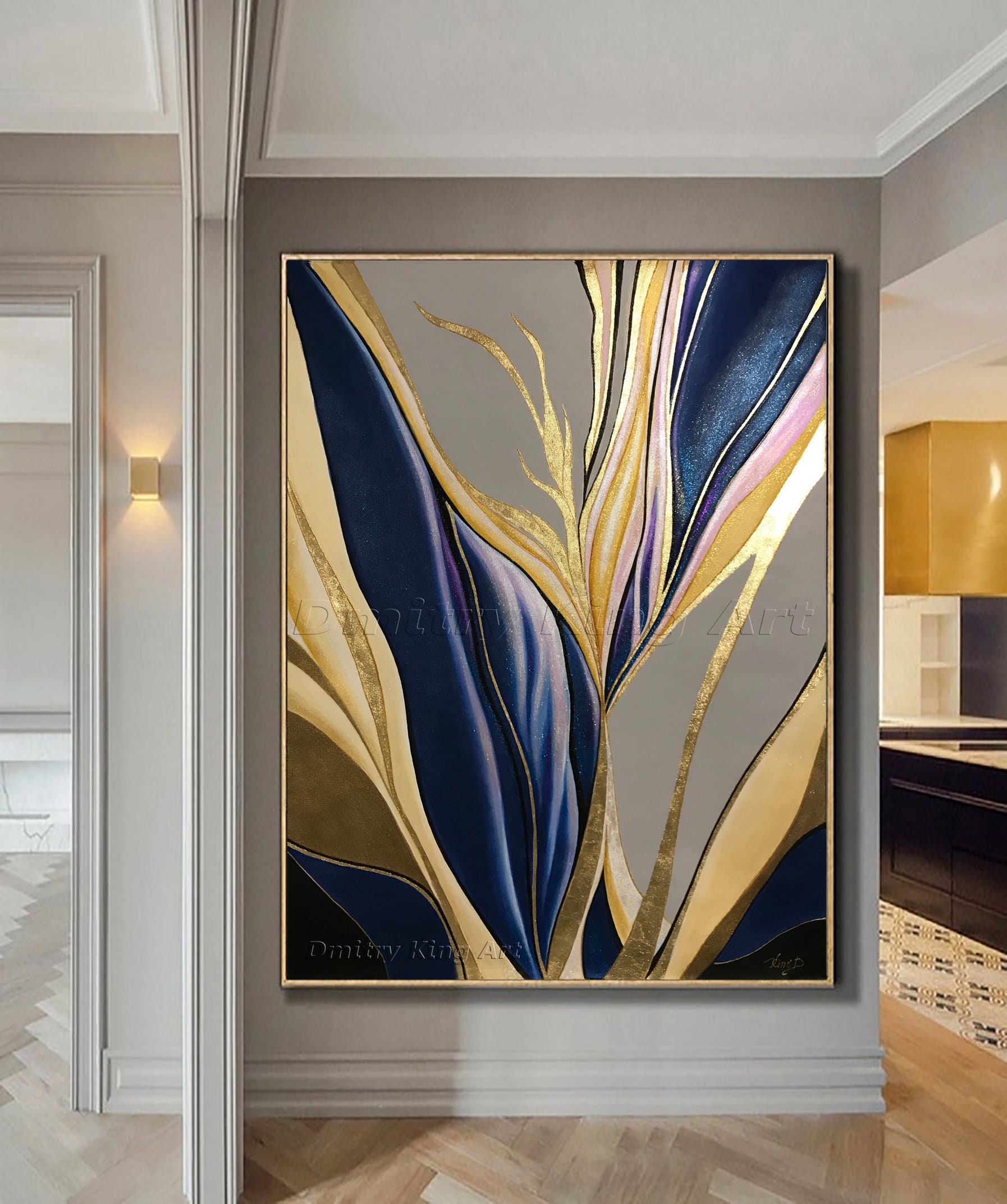 Grande peinture abstraite, peinture originale beige bleu, art abstrait ...