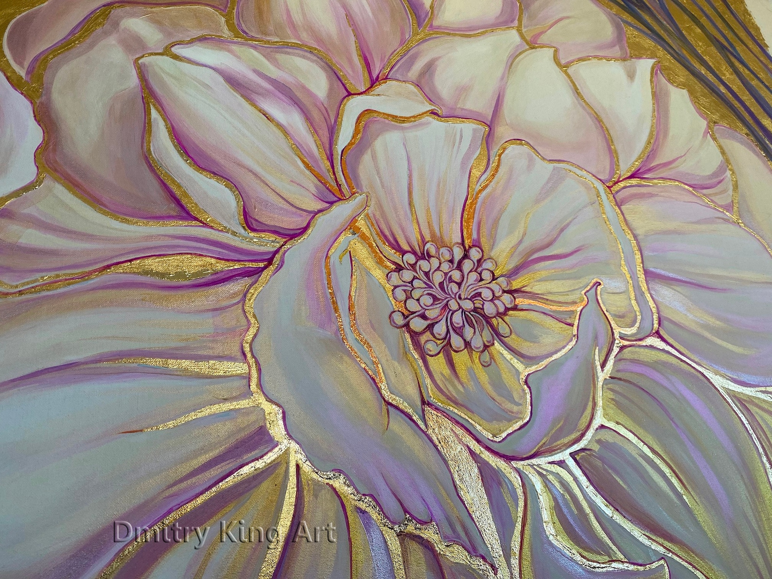 Large Rose Gold Flower Wall Art Art Deco Floral Art Floral Etsy