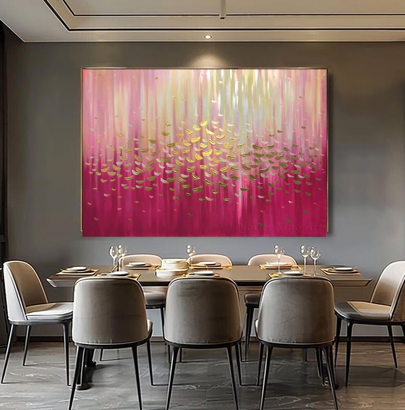 Modern Abstract Acrylic Painting Gold Leaf Canvas Painting Pink ...