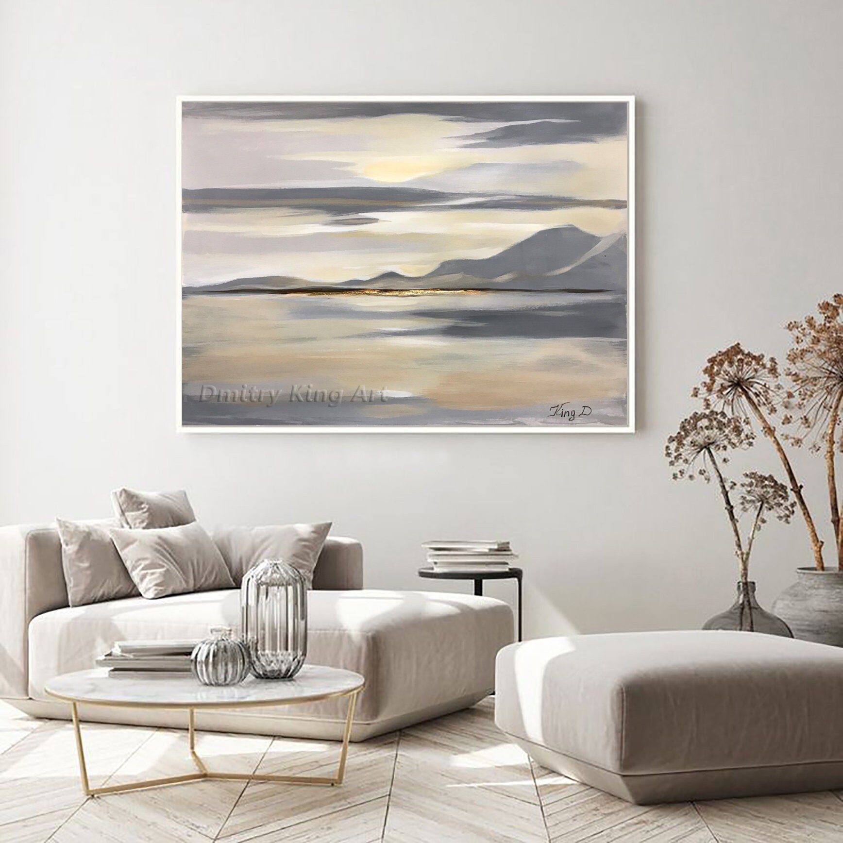 Large Abstract Beige Gray Painting Minimalist Wall Art Neutral Calm Art ...