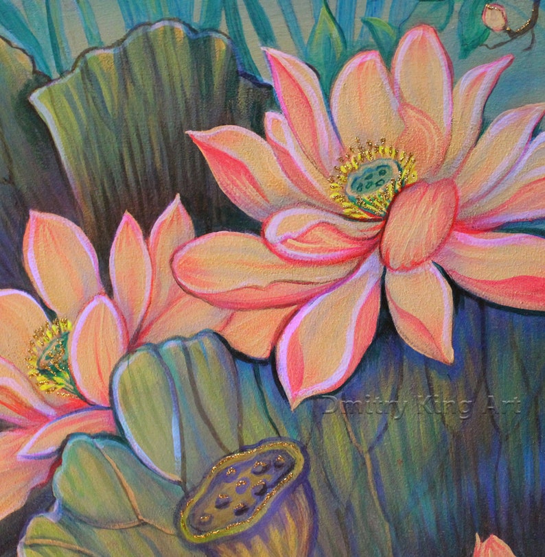 Large Lotus Flower Painting, Floral Painting Canvas Wall Art, Large