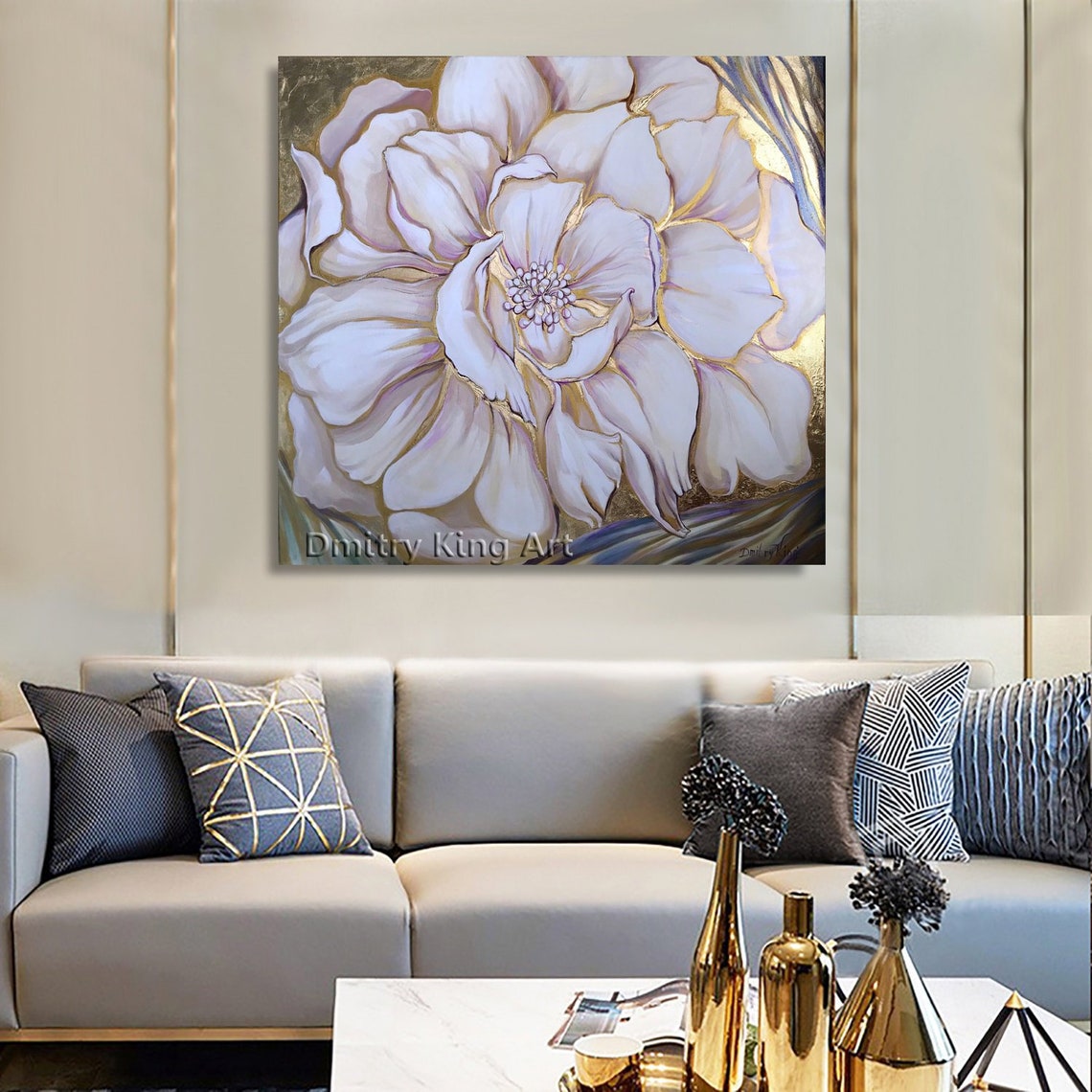 Large White Flower Wall Art Acrylic Floral Art Abstract Etsy