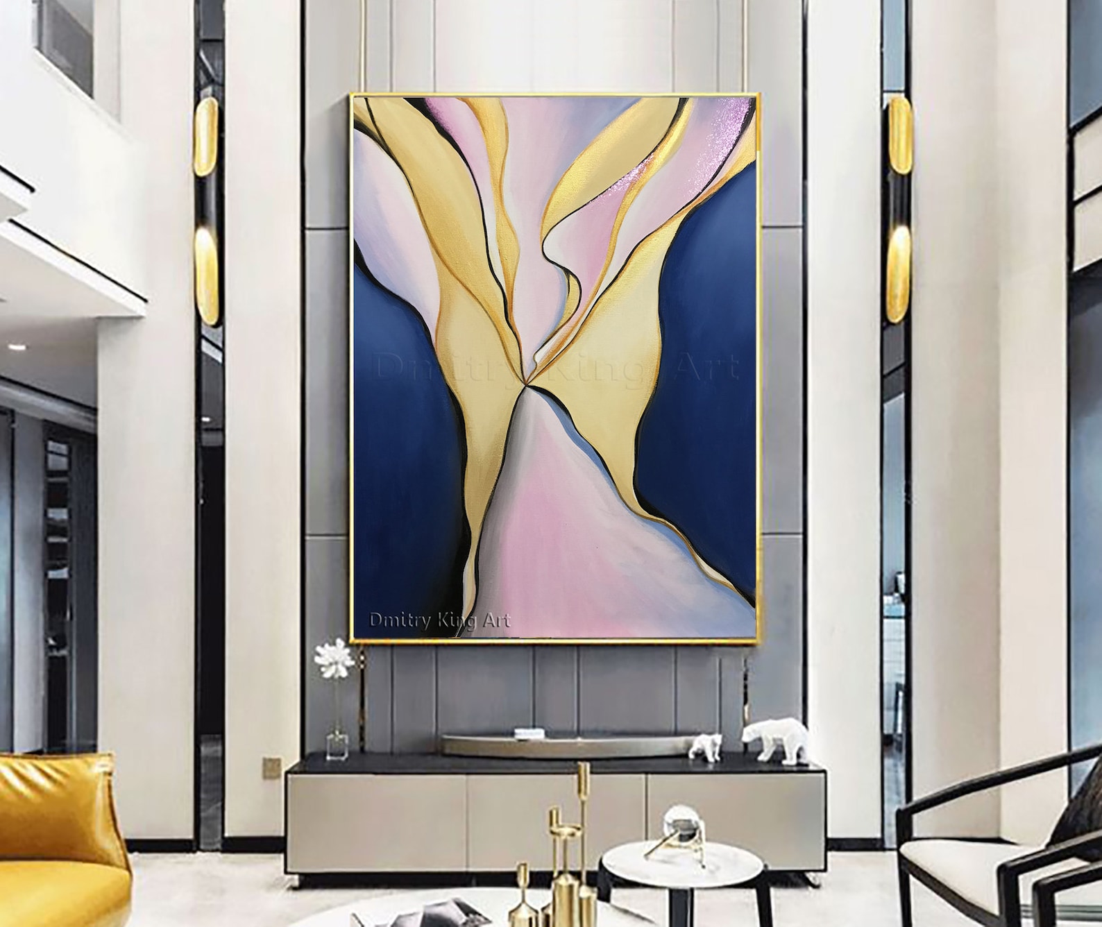 Large Abstract Oil Painting Navy Blue Painting Pink Painting - Etsy