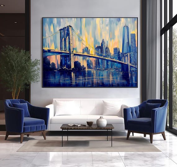 ブルックリン橋の大型キャンバス絵画、ニューヨークの抽象画、リビング