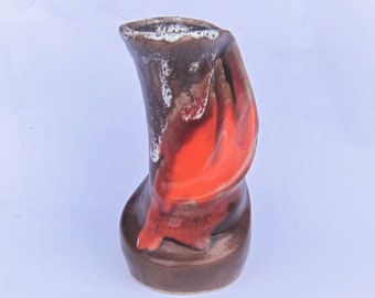 Vallauris twisted vase, French 1960s studio pottery, 16.5 cm height, Fat Lava era look