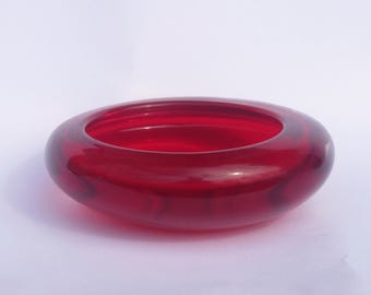Whitefriars Ruby Red Art Glass Bowl: Geoffrey Baxter Design, 1966