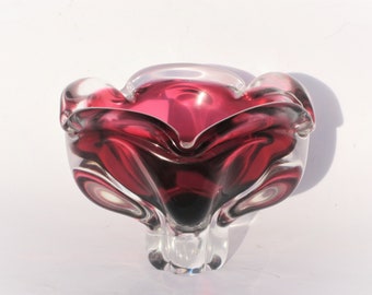 Czech Chribska pedestal bowl, Josef Hospodka, 1960s/70s Czechoslovakian glass, European art glass, decorative and ornamental