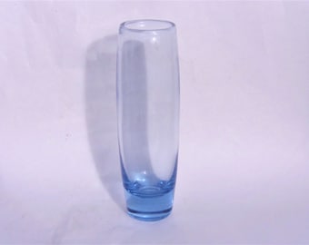 REDUCED Extra tall Holmegaard Per Lutken Hellas torpedo vase 220228 , blue glass,  27.5 cm height, akva range, circa 1950, signed to base