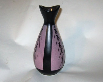 REDUCED 1950s West German vase, semi matte purple and black, mid century modern atomic age style,