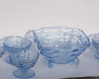 Art Deco Pressed Glass Bowl Set: Stölzle Hermanova Hut, 1930s Czech Sundae Dishes