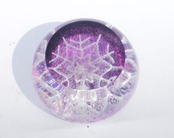 Caithness Festive Snowflake paperweight, lens cut, white snowflake and purple background,  Christmas gift