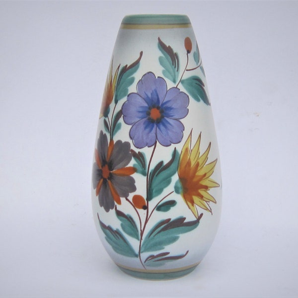 Gouda Flora ceramic vase, hand painted flowers Viola pattern, Dutch vintage ceramics, 1960s ceramics