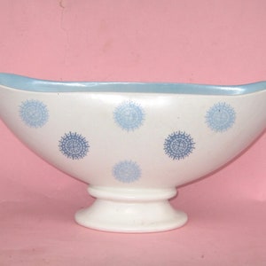 Burleigh Ware long boat pedestal vase planter, 1950s atomic design, Staffordshire pottery