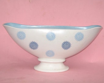 Burleigh Ware long boat pedestal vase planter, 1950s atomic design, Staffordshire pottery