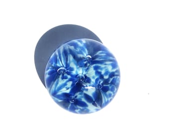 Vintage Liskeard Glas Briefbeschwerer: Blue Coral Bubbles, 1970s Studio Art