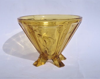 REDUCED Sowerby amber Mercury pedestal vase, Art Deco pressed glass 1930s