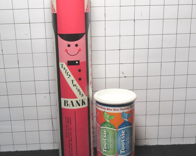 2 VTG Advertising Tube Banks - Taffy Twists & Tootsie Fruit Rolls
