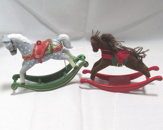 2 Rocking Horse Christmas Ornaments - Plastic (S 14)