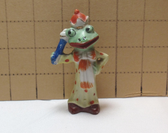 2 Vtg Ceramic Frog Figurines - 1 Royal & 1 Violin Player 1950's