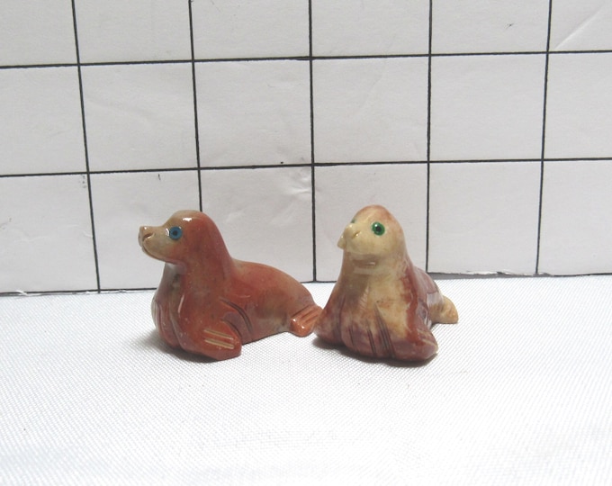 2 Mini Carved Seal Stone Figurines