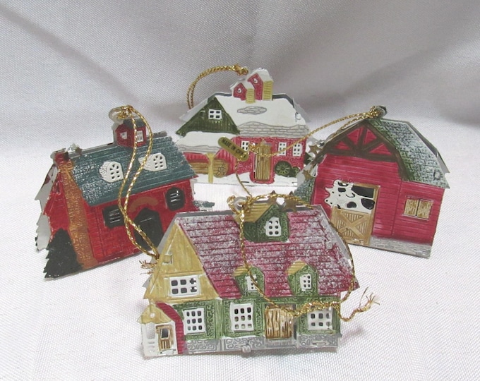 4 Avon Metal Christmas Tree Light Cover Ornaments - Barns (S25)