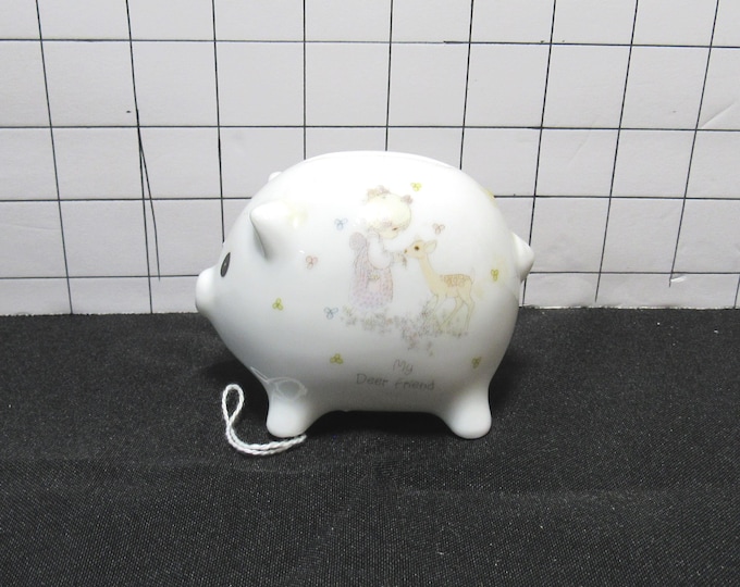VTG 1988 Precious Moments "My Deer Friend" Porcelain Piggy Coin Bank