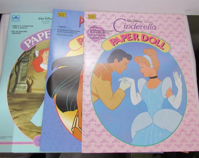 Vintage/New Disney's Pocahantas, Cinderella and 2 Little Mermaid Paper Doll Books