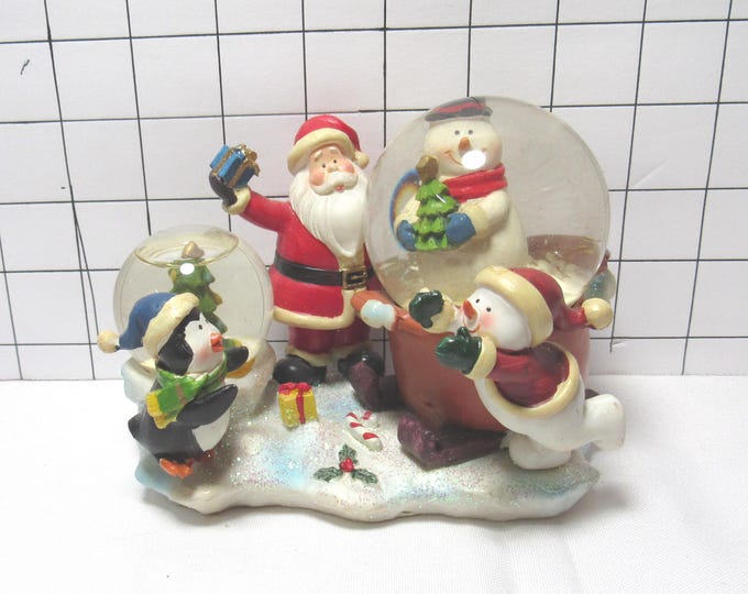 Resin/Glass Santa and Friends Double Snow Globe (H)