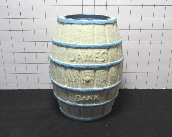 VTG Paper Mache Jame's Salt Water Taffy Barrel Bank