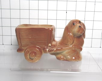 1950's  Spaniel Dog Pulling Cart Planter (H)