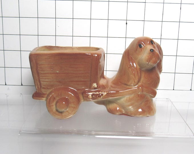 1950's  Spaniel Dog Pulling Cart Planter (H)