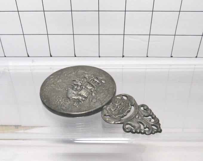 VTG Small Antique Silver or Pewter Hand Mirror 4 1/2" Denmark (H)