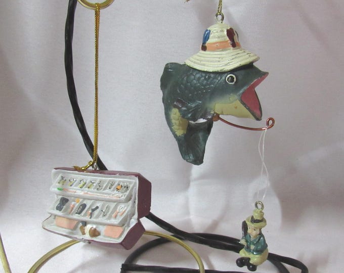 2 pc Fishing Themed Resin Christmas Ornaments  (Bx 3)
